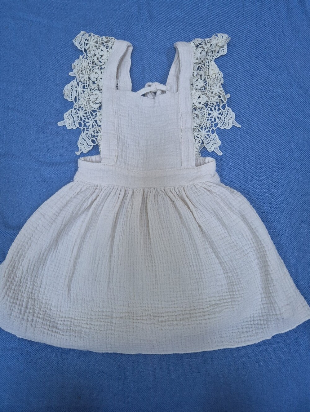 Jinxing Size 120 White Cotton Ruffle Toddler Pinafore Dress EUC